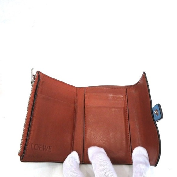 LOEWE Small Vertical Wallet Blue x Black Leather Long 3 Fold Unisex - Picture 2 of 9